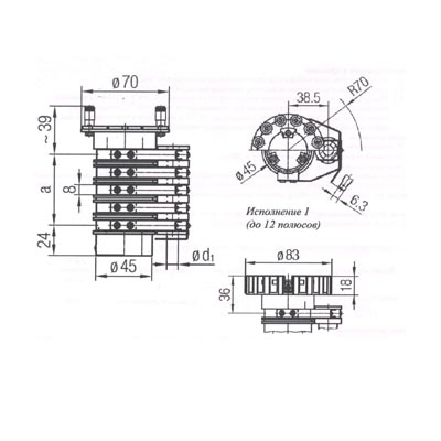 Габаритные размеры токосъемника КТ 0900 - КТ25000 