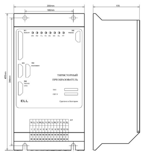 Габаритные размеры преобразователя постоянного тока ELL 4004-221-11