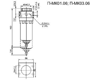 Габариты фильтра П-МК01.06, П-МК03.06