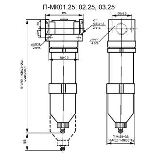 Габариты фильтра П-МК01.25, 02.25, 03.25